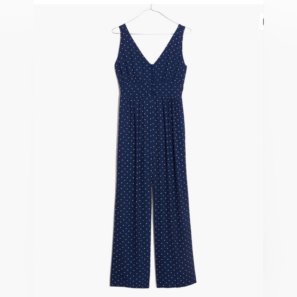 Nwt MADEWELL V-Back Wide-Leg Jumpsuit in Drop Polka Dot Bengali Indigo